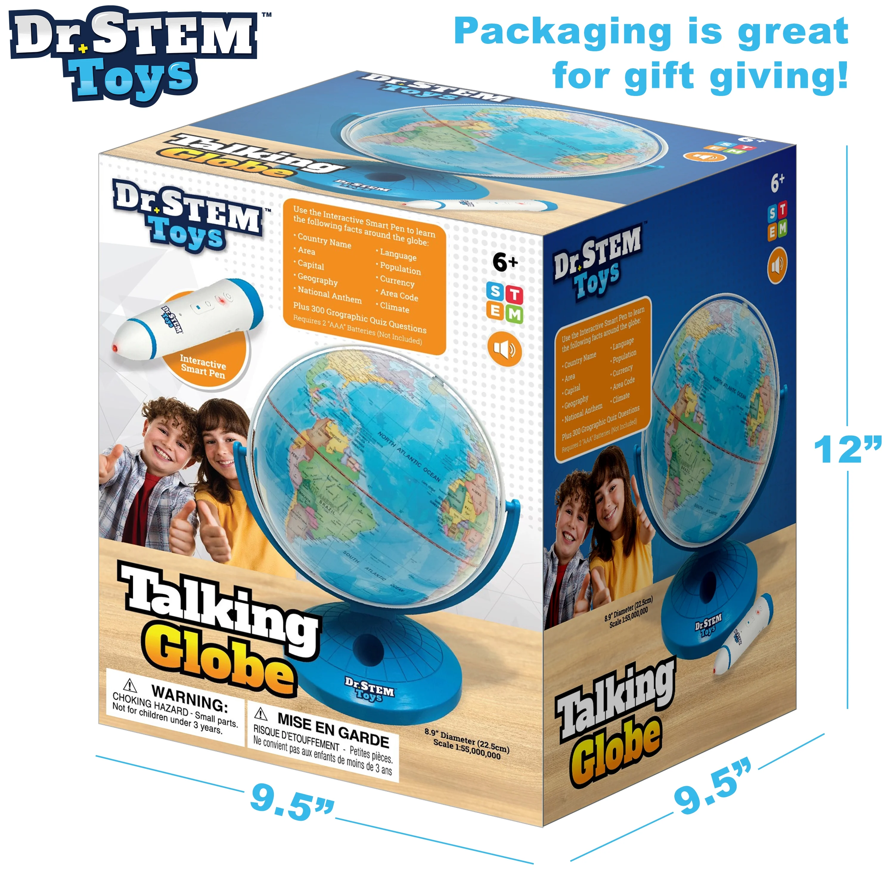 Dr. STEM: Interactive Talking Globe - Touch & Learn, Geographic Education Learning Set, Smart Pen, Electronic Game Panel, 300 Quiz Questions, Kids 6+