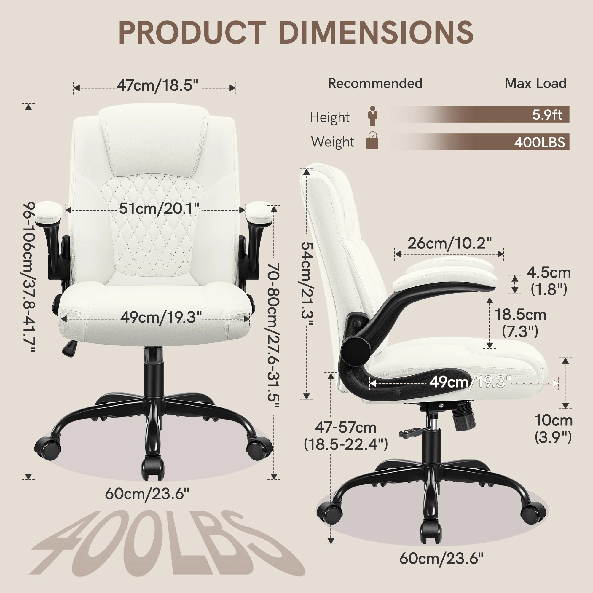 COOLHUT Leather Office Chair, Big and Tall Office Chair 400LBS Wide Seat Ergonomic Computer Desk Chair High Back Executive Leather Chair Adjustable Task Chair Lumbar Back with 8-Year Warranty, Black