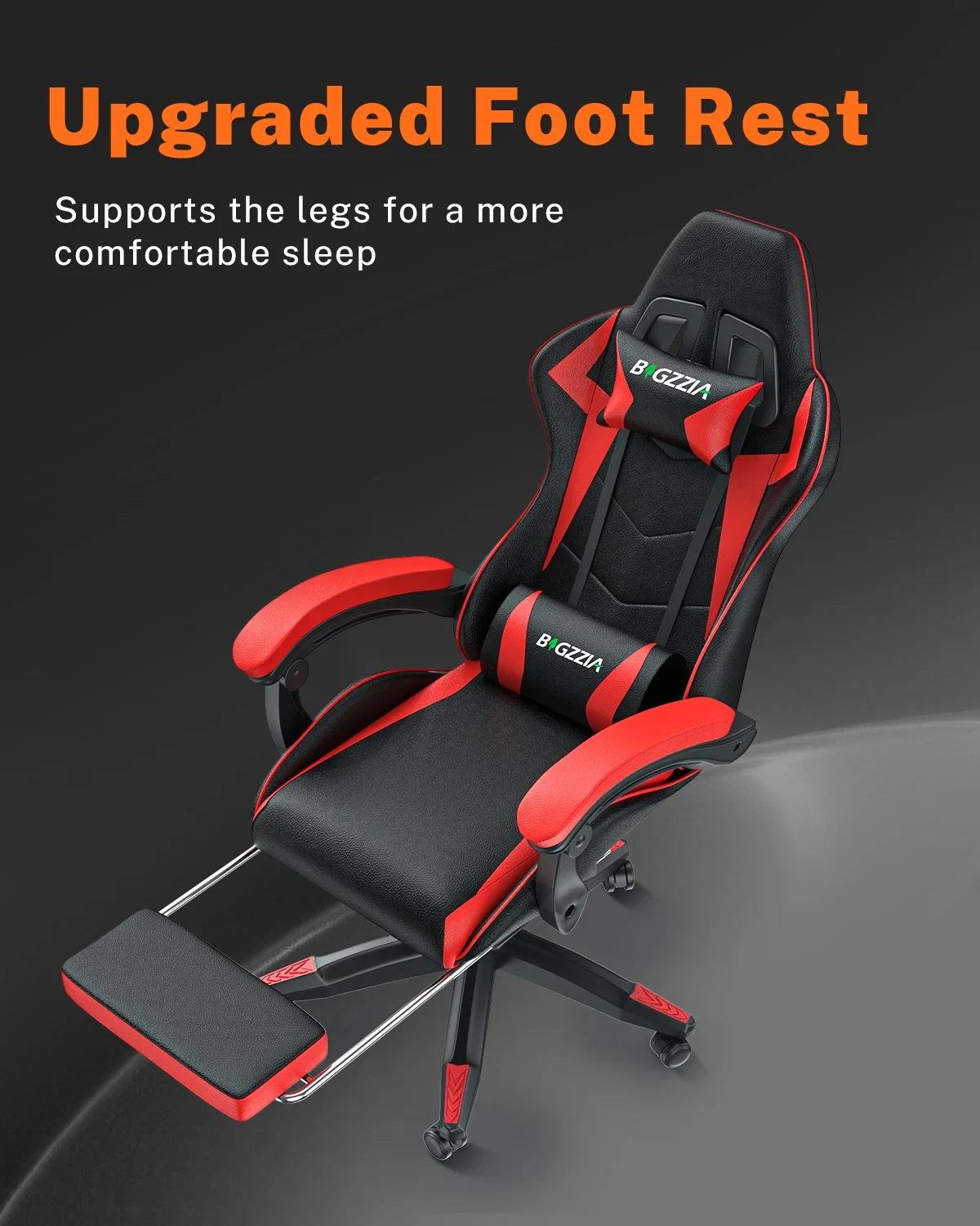 Bigzzia Gaming Chair with Footrest, Gaming Chair for Adult with Headrest and Lumbar Support,Red