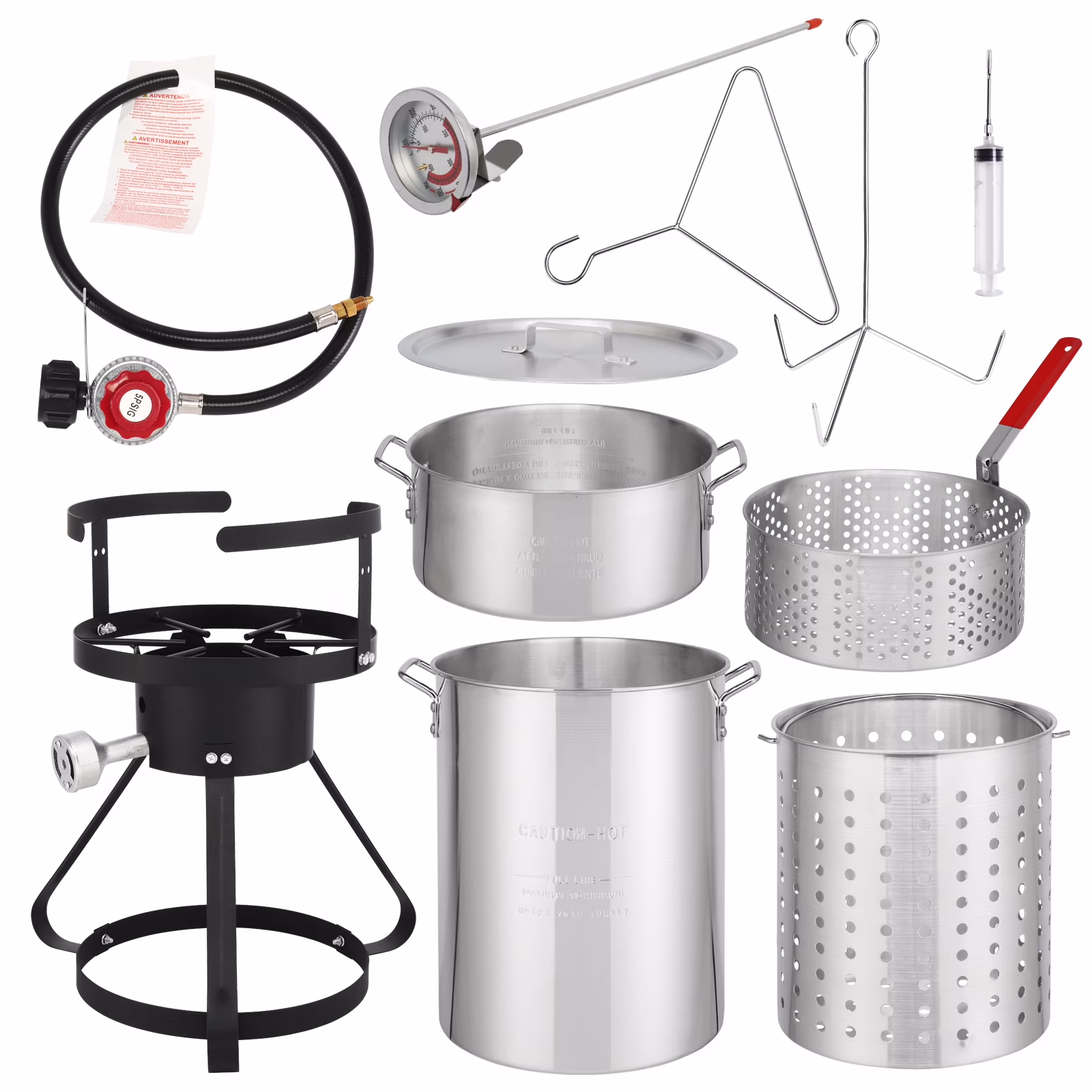 SalonMore 30qt Aluminum Turkey Fryer Pot Boiler Fish Fryer Outdoor 4-Piece Set Upgraded with Side Table