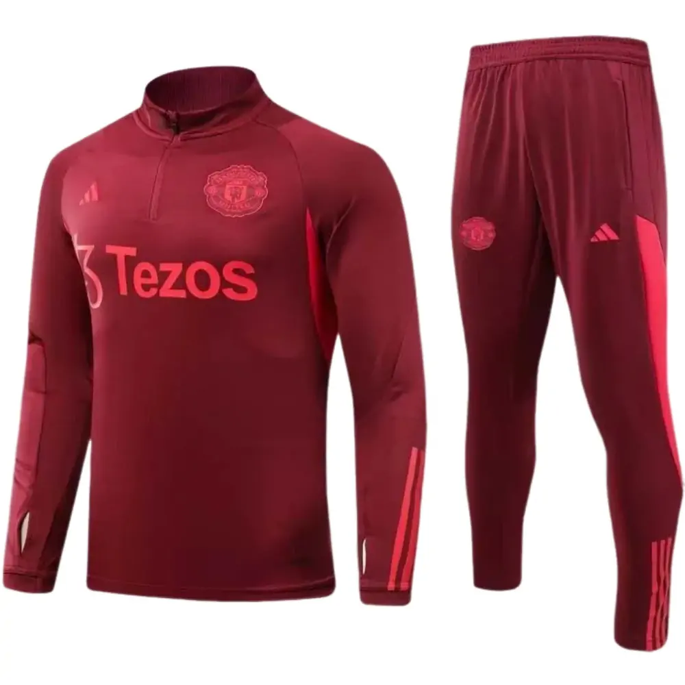 2023/2024 Manchester United Half-Pull Training Suit Purplish red Football Shirt 1:1 Thai Quality Set