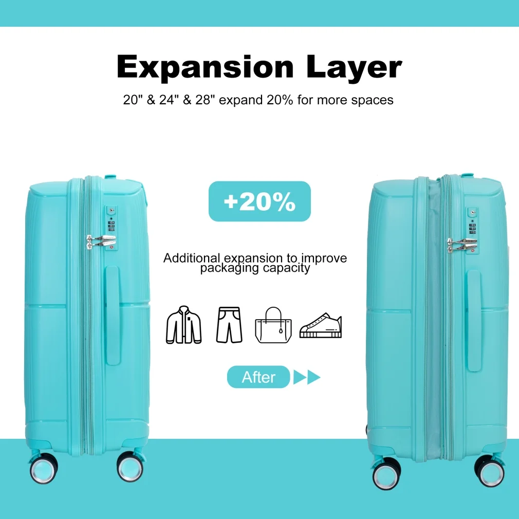 3 Pieces Luggage Set (20/24/28), Expandable PP Lightweight Hardshell Durable Suitcase with 4 Double 360 Degrees Mute Spinner Wheels and TSA Lock for Men Women, Black