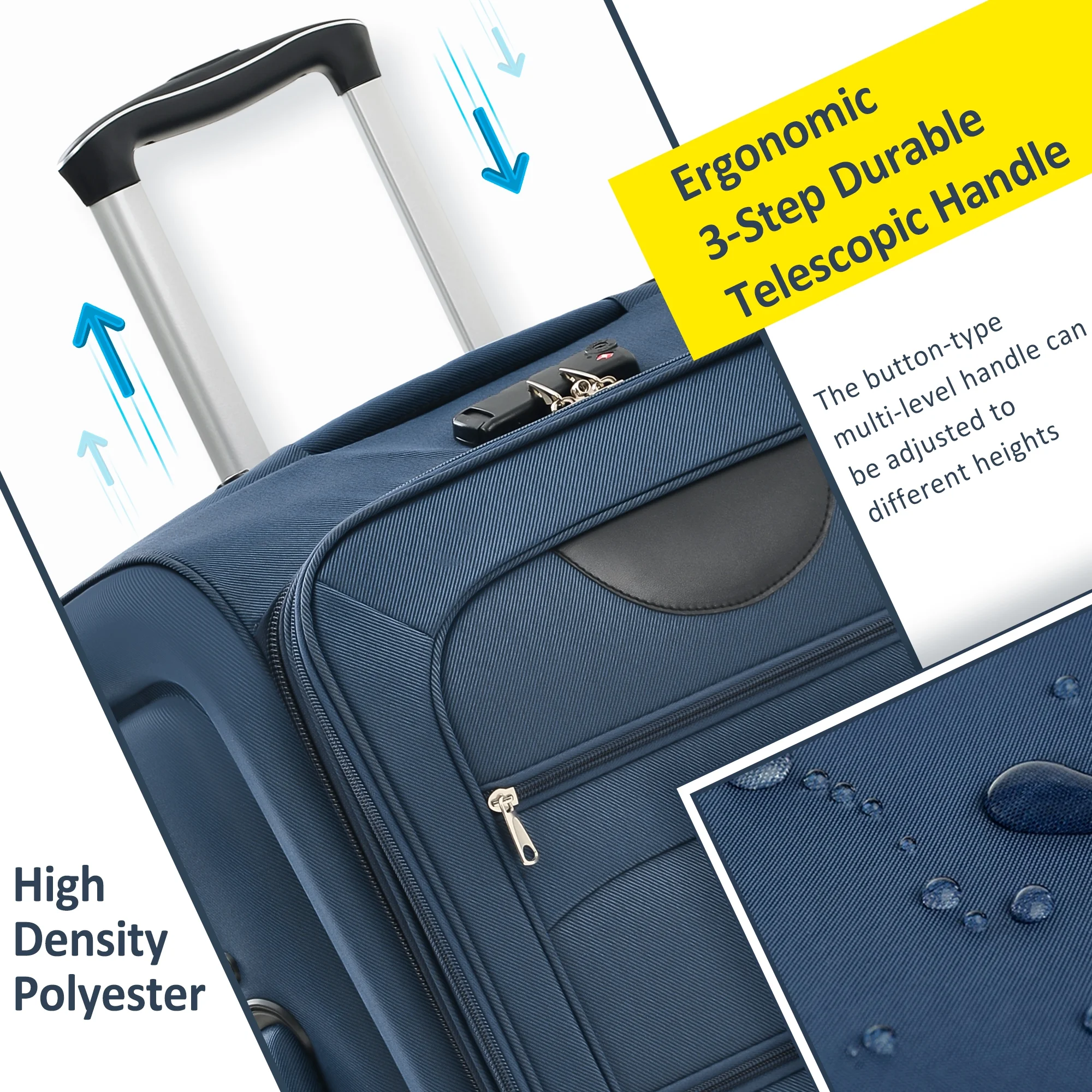 EUROCO 3 Piece Softside Luggage Set,Expandable Suitcase Set with TSA Lock and Spinner Wheels,Lightweight Suitcase for Men Women(20