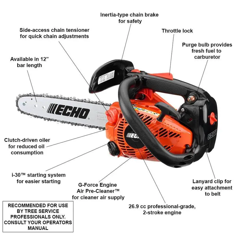 12-Inch Gas Chainsaw – 26.9 cc 2-Stroke Top-Handle Professional Model