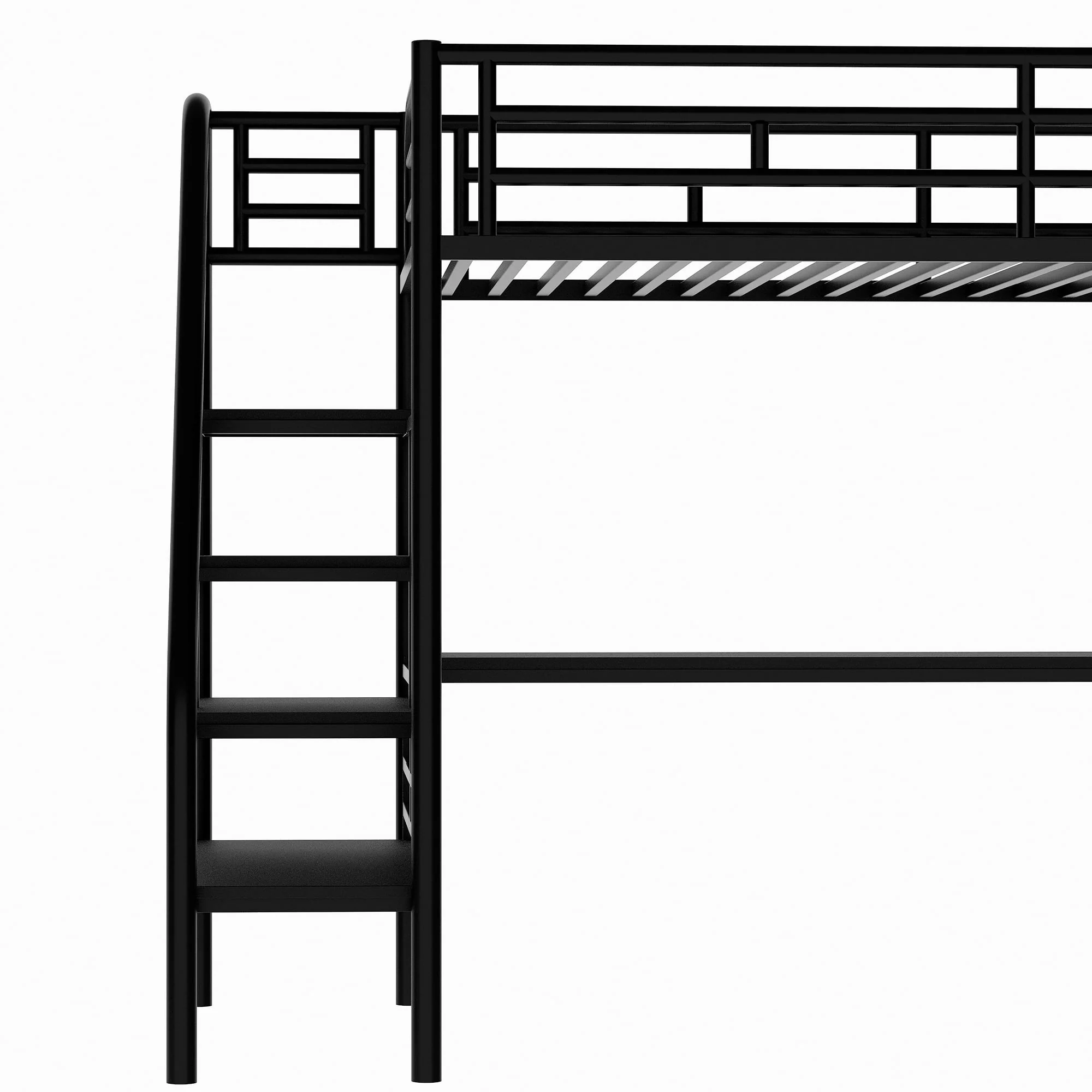 Euroco Metal Twin Size Loft Bed with Desk & Stairways for Child, Black