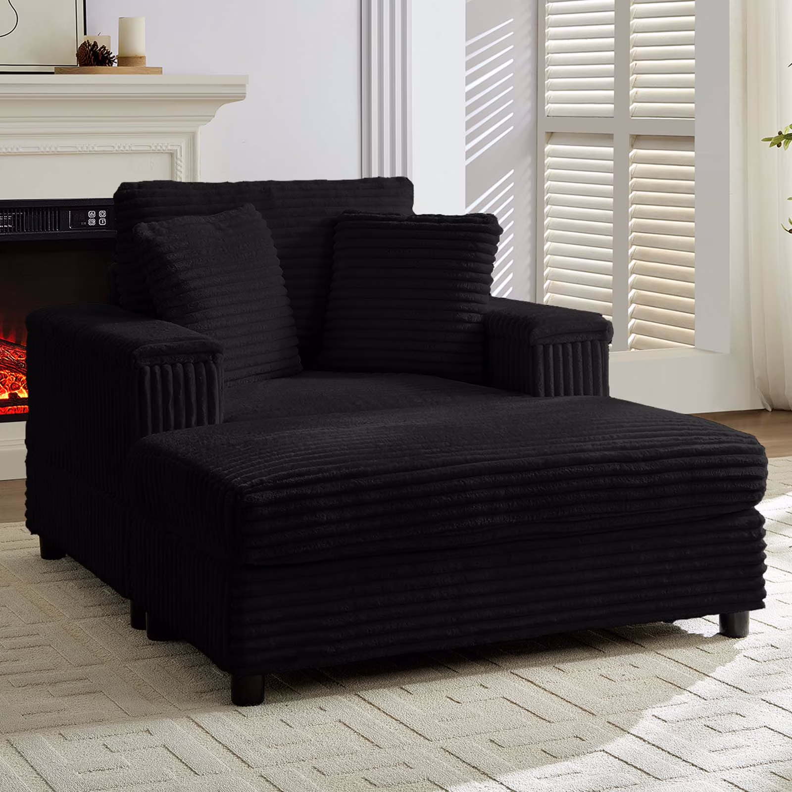 Mjkone Oversized Accent Chair?with Ottoman for Living Room, Single Indoor Lounge Sofa Armchair with Storage Armrests,Green