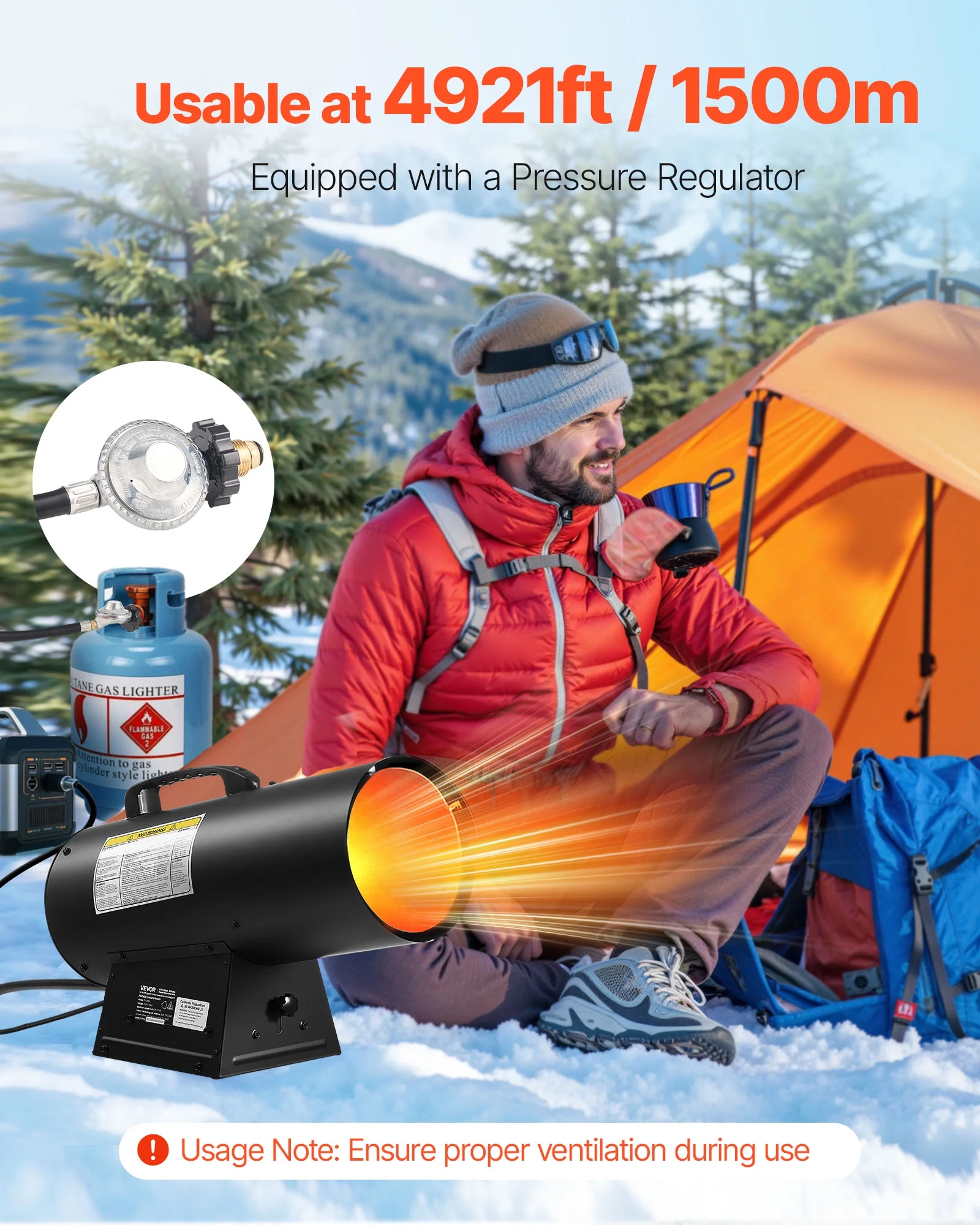 VEVOR Propane Heater, 60000BTU Forced Air Propane Heater with Stepless Temp Settings & security Protection, Portable Garage/Shop Barrel Heater for Garages, Job Sites,Indoor/Outdoor