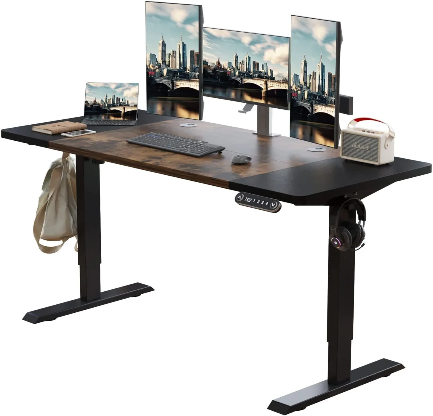 Electric Height Adjustable Standing Desk CometMin 63x 30 Inches Stand Up Desk Workstation Splice Board Home Office Computer Standing Table Ergonomic Desk (Black+ Brown, 63x30'')