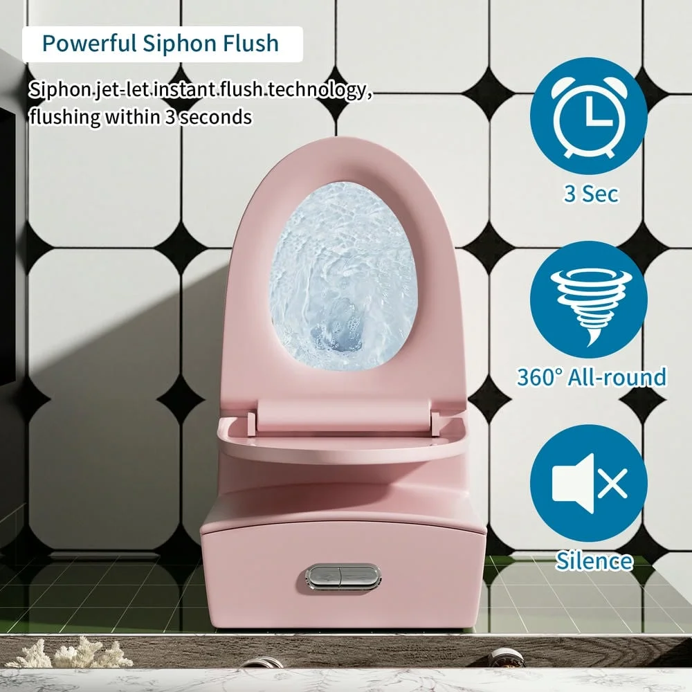 Spaco 1.1/1.6 GPF Dual Flush One-Piece Toilet, Button on Tank top S-trap 12 inches, Elongated Bowl with Soft Close Seat, Water-Saving MAP 1000g, Comfort Chair Seat ADA Height, Light Gray