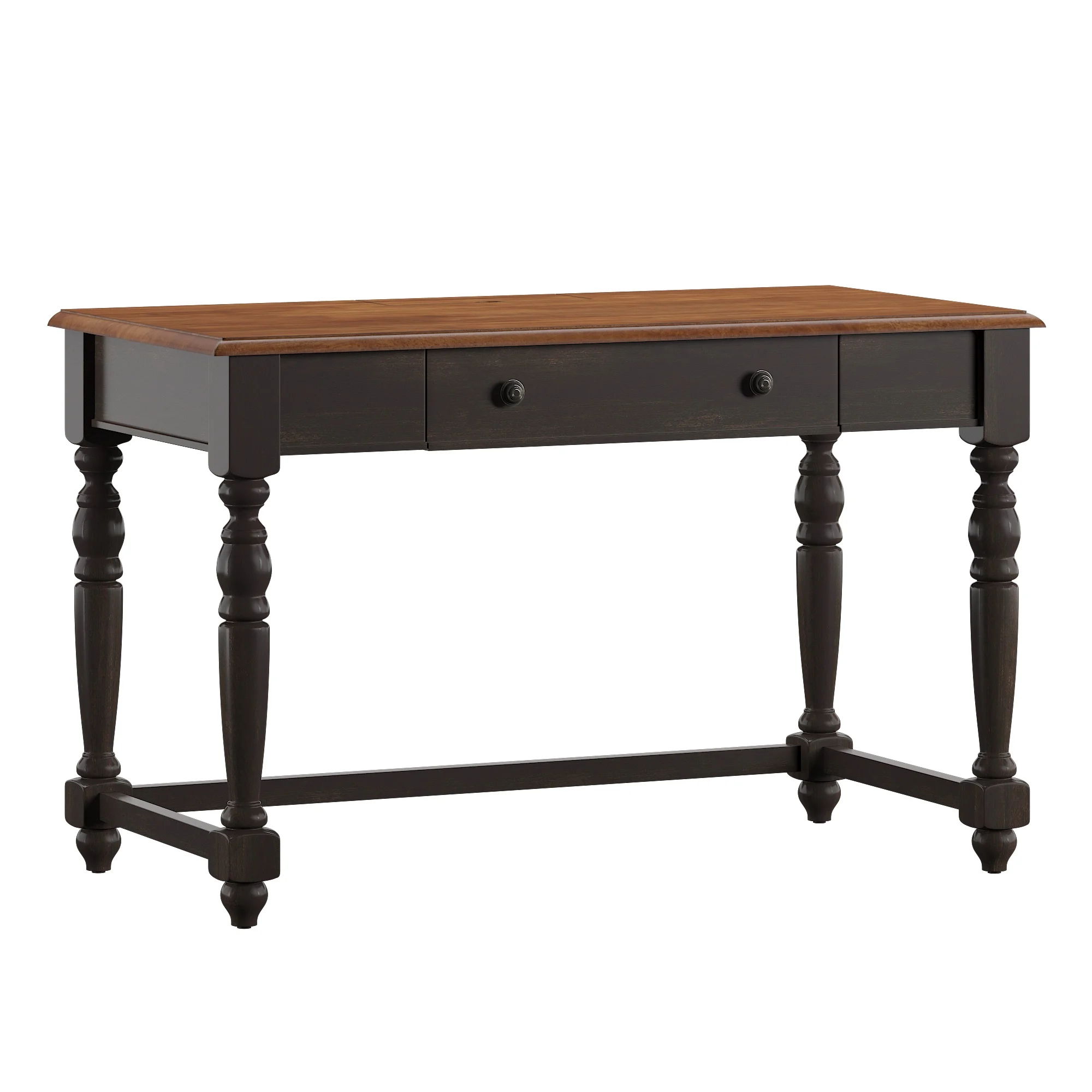 Weston Home Vance 1-Drawer Oak Top Desk with Charging Station, Antique Black