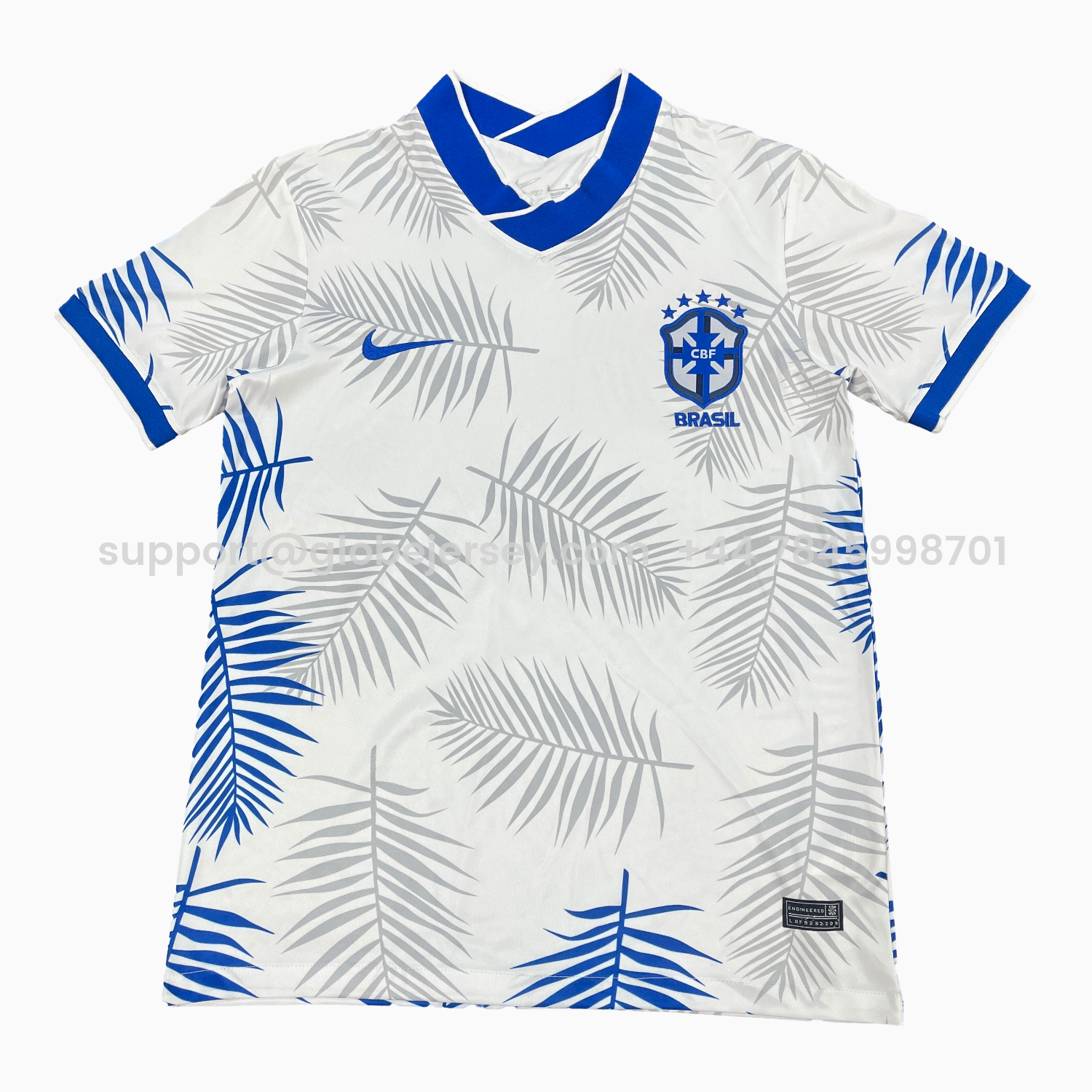 Brazil 25-26 Blue And Grey Leaves White Jersey - Fans Version