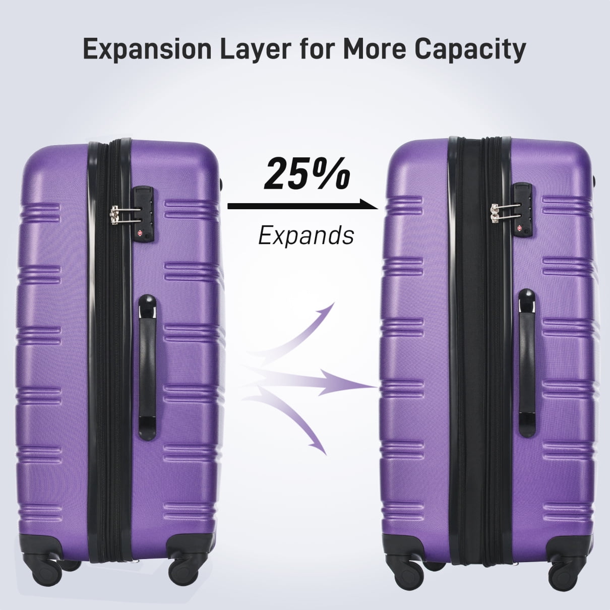 Luggage Sets 3 Piece, Hardside Expandable Ultra Durable PC Lightweight Carry On, Travel Suitcase Set with TSA Lock Spinner Wheels, Multicolor Purple