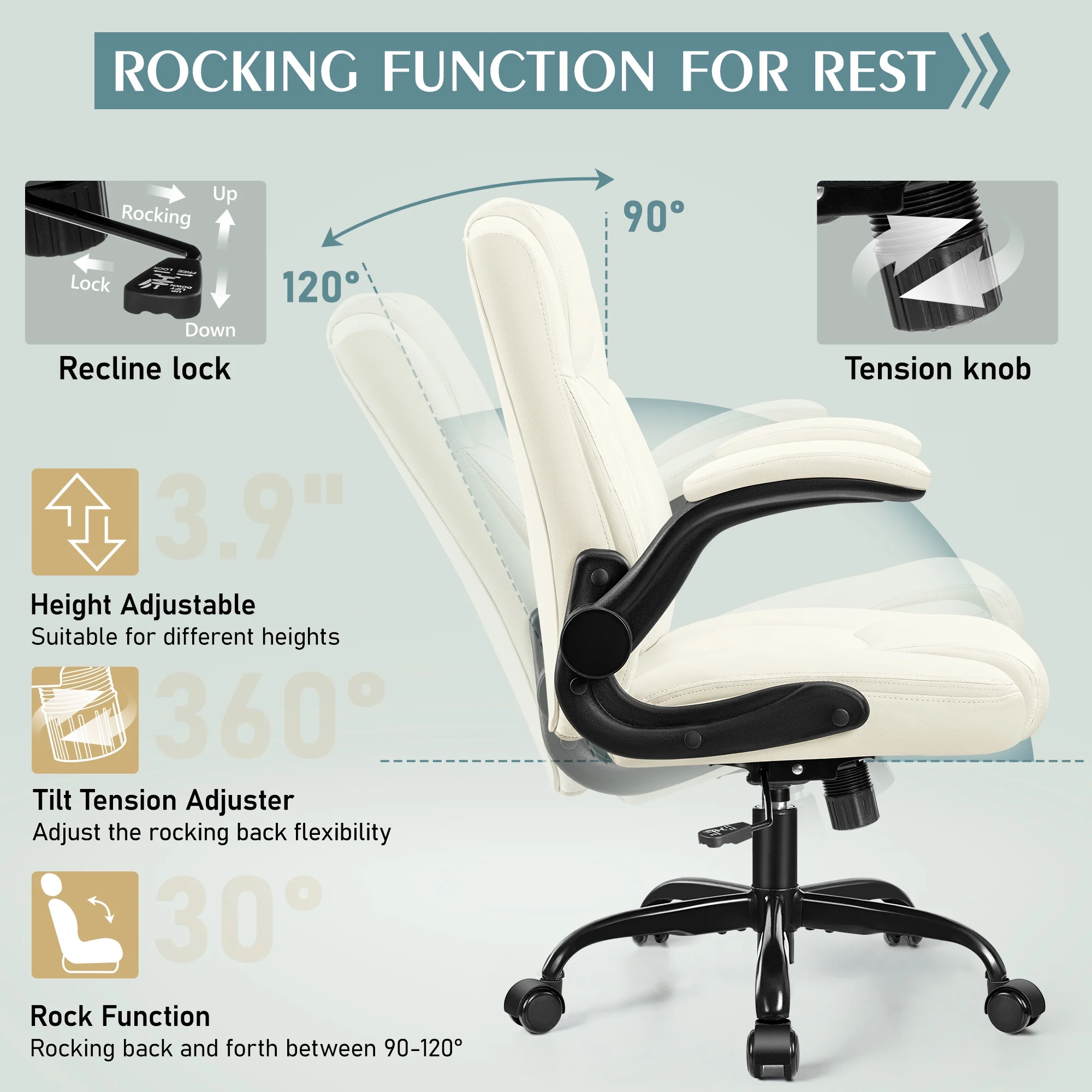 COOLHUT Leather Office Chair, Big and Tall Office Chair 400LBS Wide Seat Ergonomic Computer Desk Chair High Back Executive Leather Chair Adjustable Task Chair Lumbar Back with 8-Year Warranty, Black