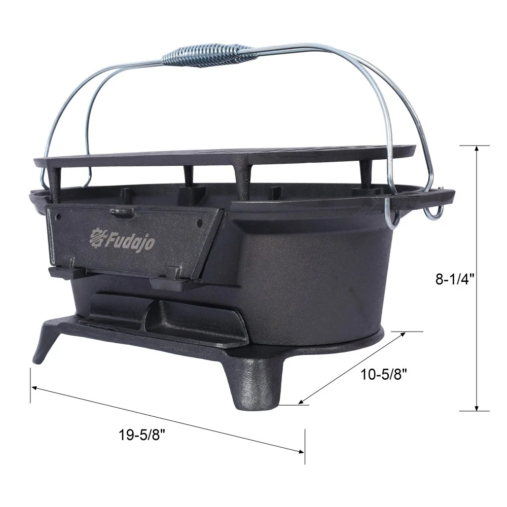 IVV Oval Cast Iron Grill Stove with Handle - Outdoor Camping Charcoal Grill, Portable Tabletop Cast Iron Skillet - Small Hibachi Grill for Outdoor Barbecues Camping Traveling