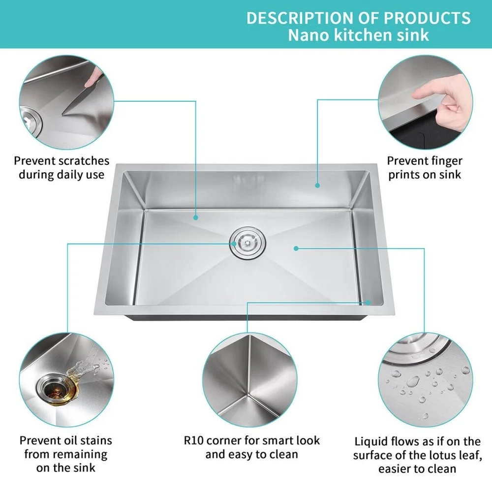 RXFSP 23 in Stainless Steel Farmhouse Apron Front Workstation Sink, Single Bowl, Corrosion and Noise Resistant