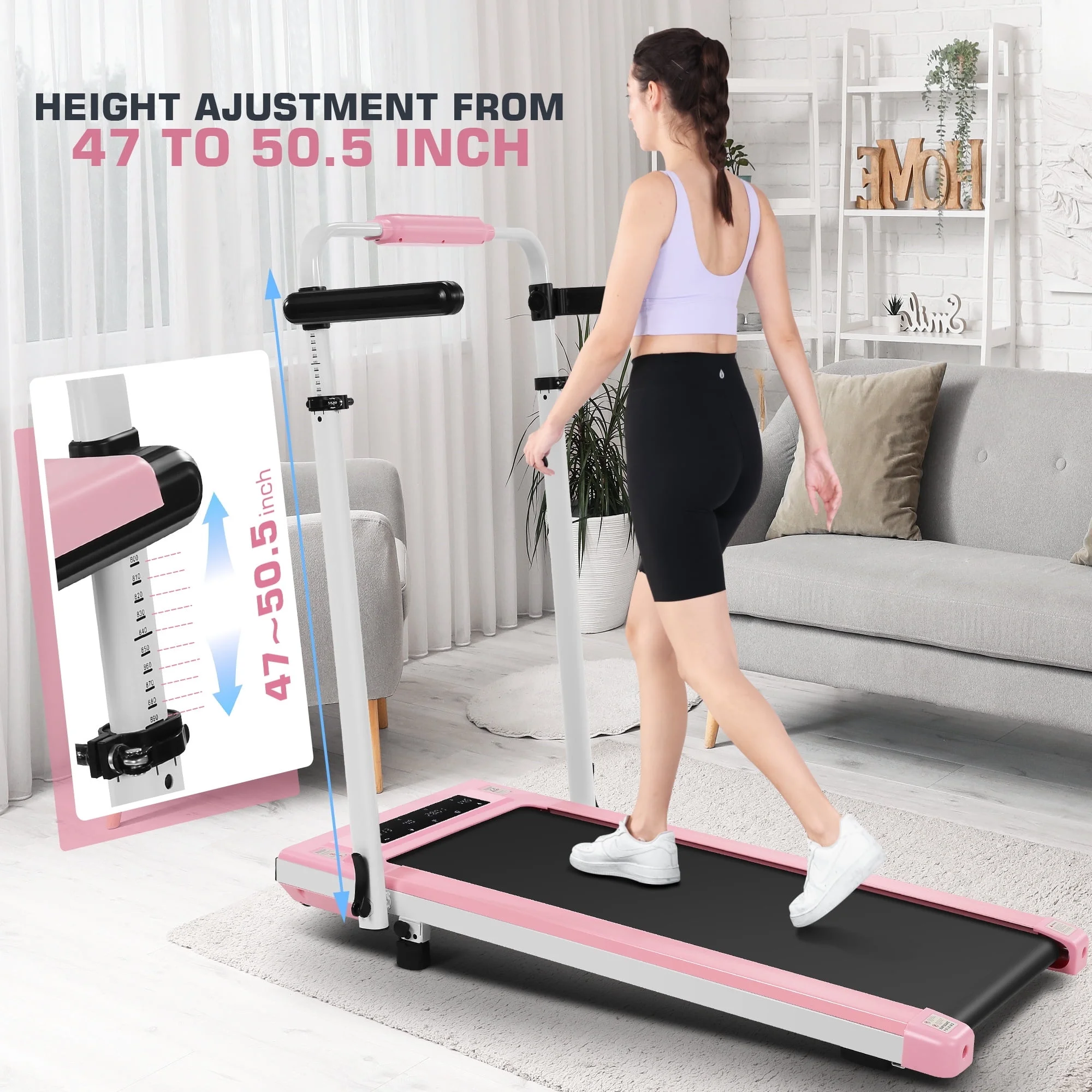 Simpfree 3 in 1 Under Desk Treadmill with Removable Desk, Walking Pad with Height Adjustable Armrests, LED Touch Screen, Remote Control, 0.5-7.5 mph