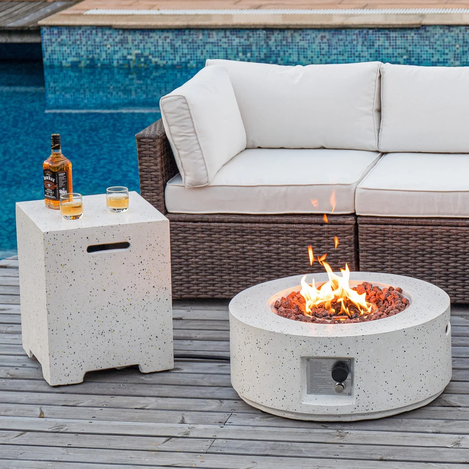 COSIEST 40,000 BTU Outdoor Camping Bonfire 28-inch Round Propane Fire Pit Table Set with Stainless steel