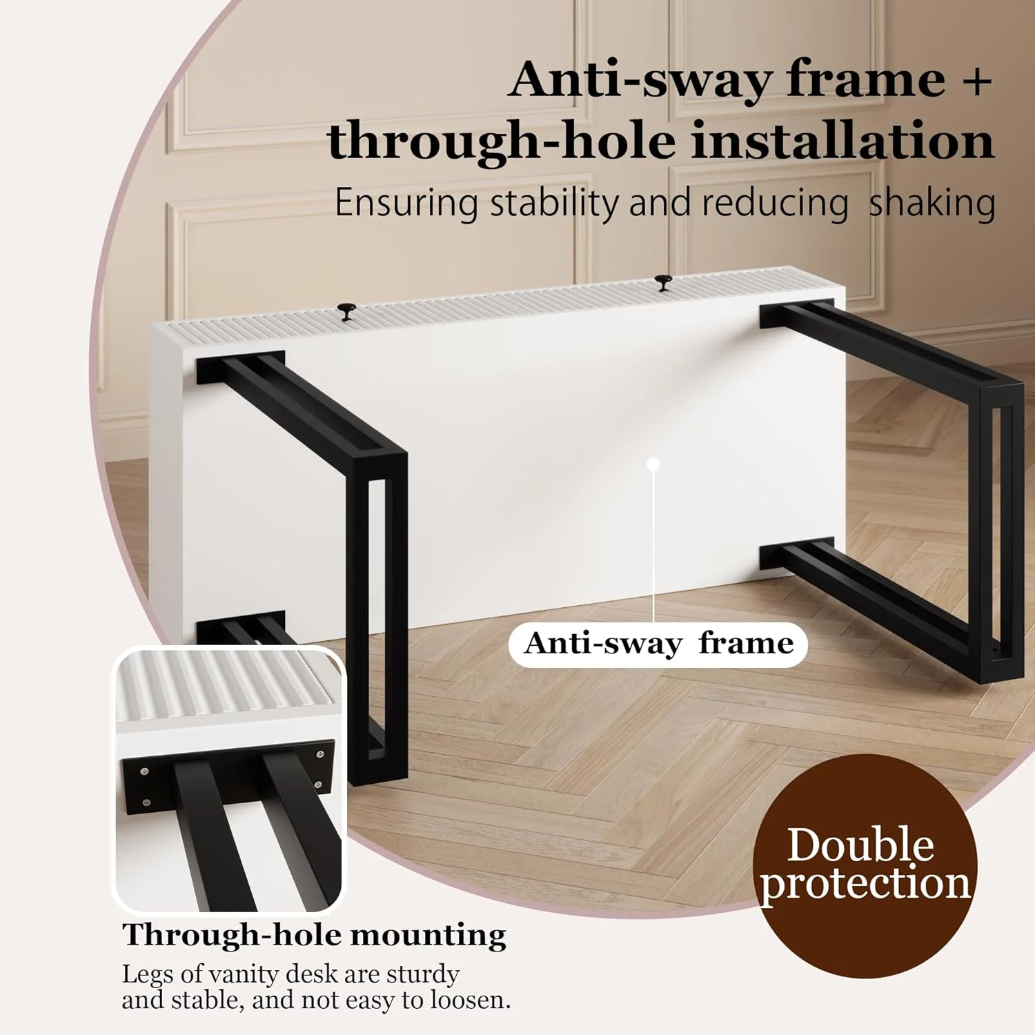 Vanity Desk with Mirror and Lights, Small Makeup Vanity with 2 Drawers, Modern Vanity Organizer with 3 Color Lights＆Adjustable Brightness, Dressing Table for Bedroom, White