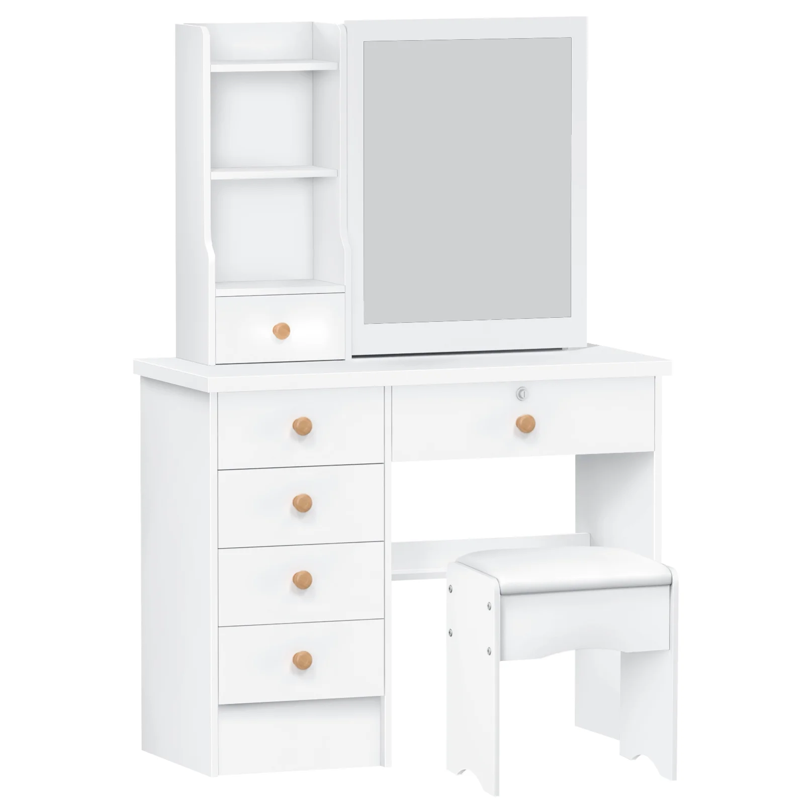 Fogcroll Vanity Desk with Mirror, Makeup Vanity with 6 Drawers and 3 Open Shelves Modern Vanity Set Dressing Table for Bedroom 31.5