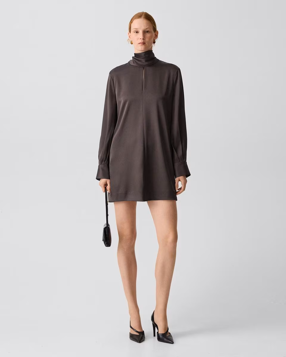 Blouson Sleeve Dress in Satin