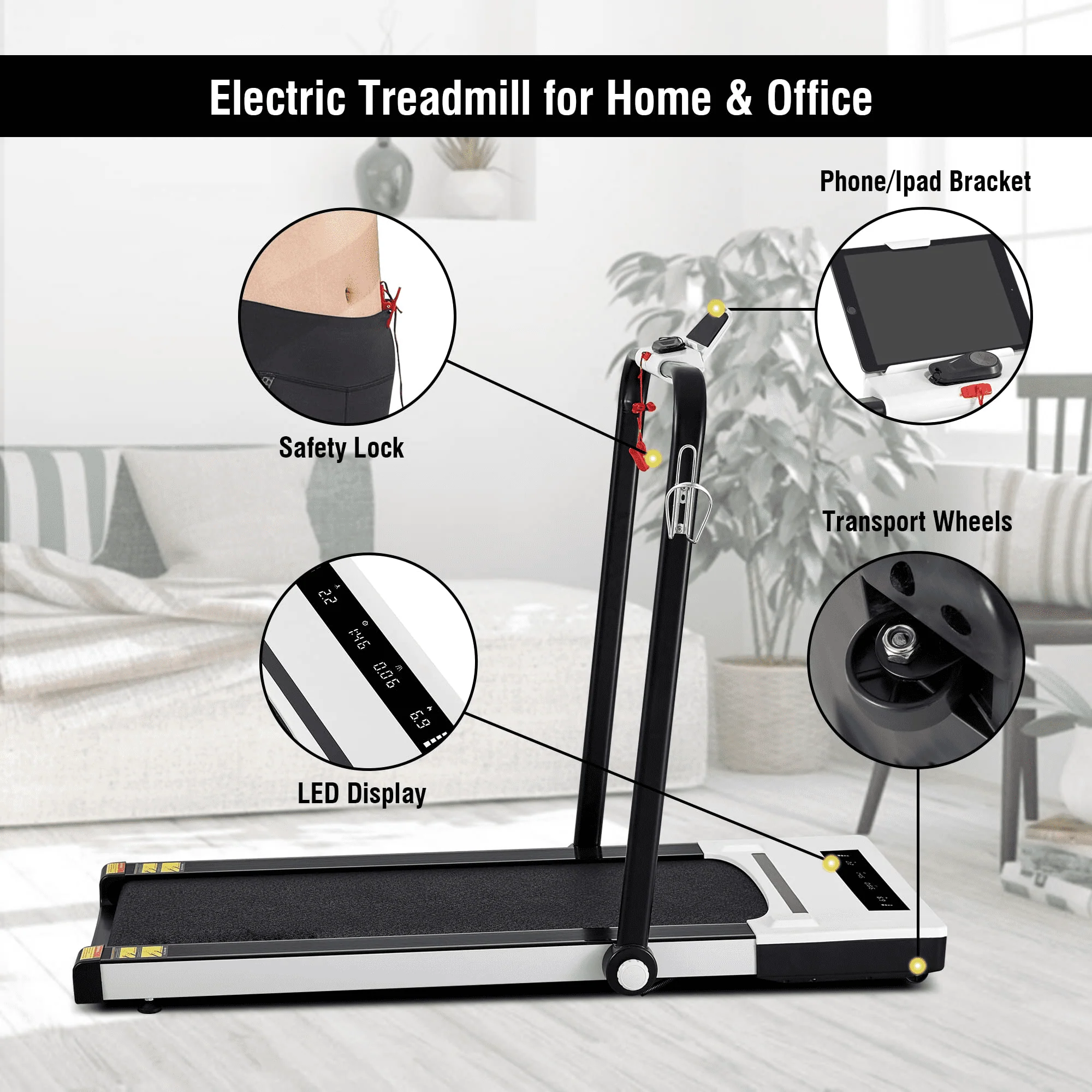 MaxKare 2 in 1 Folding Treadmill 2.25 HP Under Desk Treadmill for Home, 0.5-7.5MHP Remote Control 220lbs Weight Capacity