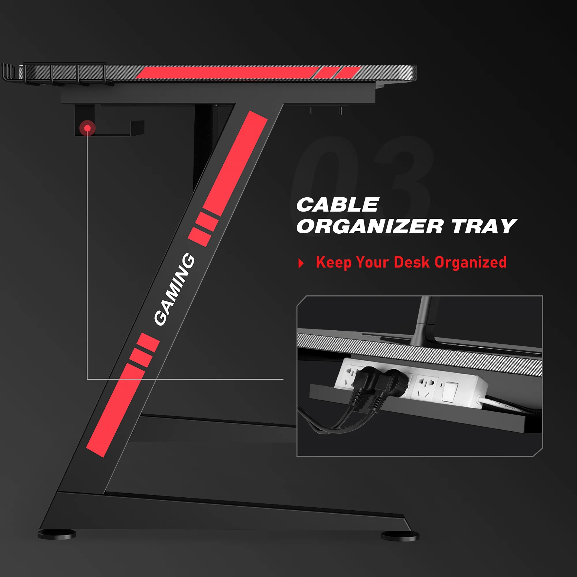 GTRACING Ergonomic Curved 3-Sided LED Z-Leg Gaming Desk, Black