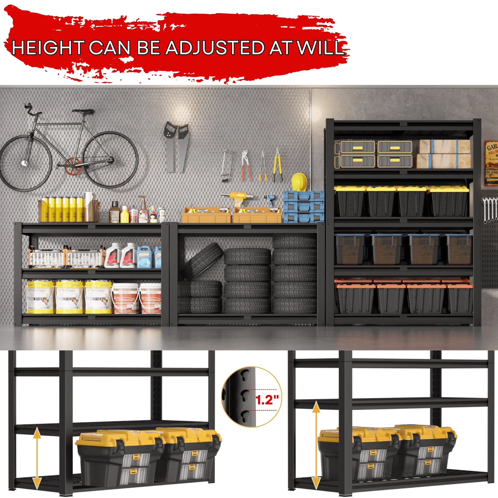 Prilinex 2500LBS Metal Storage Shelves Garage Shelving Unit 5 Tier Heavy Duty Storage Rack for Warehouse Pantry Closet 48