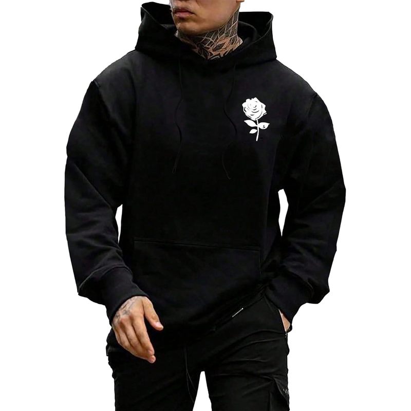 Men's Graphic Print Long Sleeve Drawstring Hoodie Pullover Sweatshirt