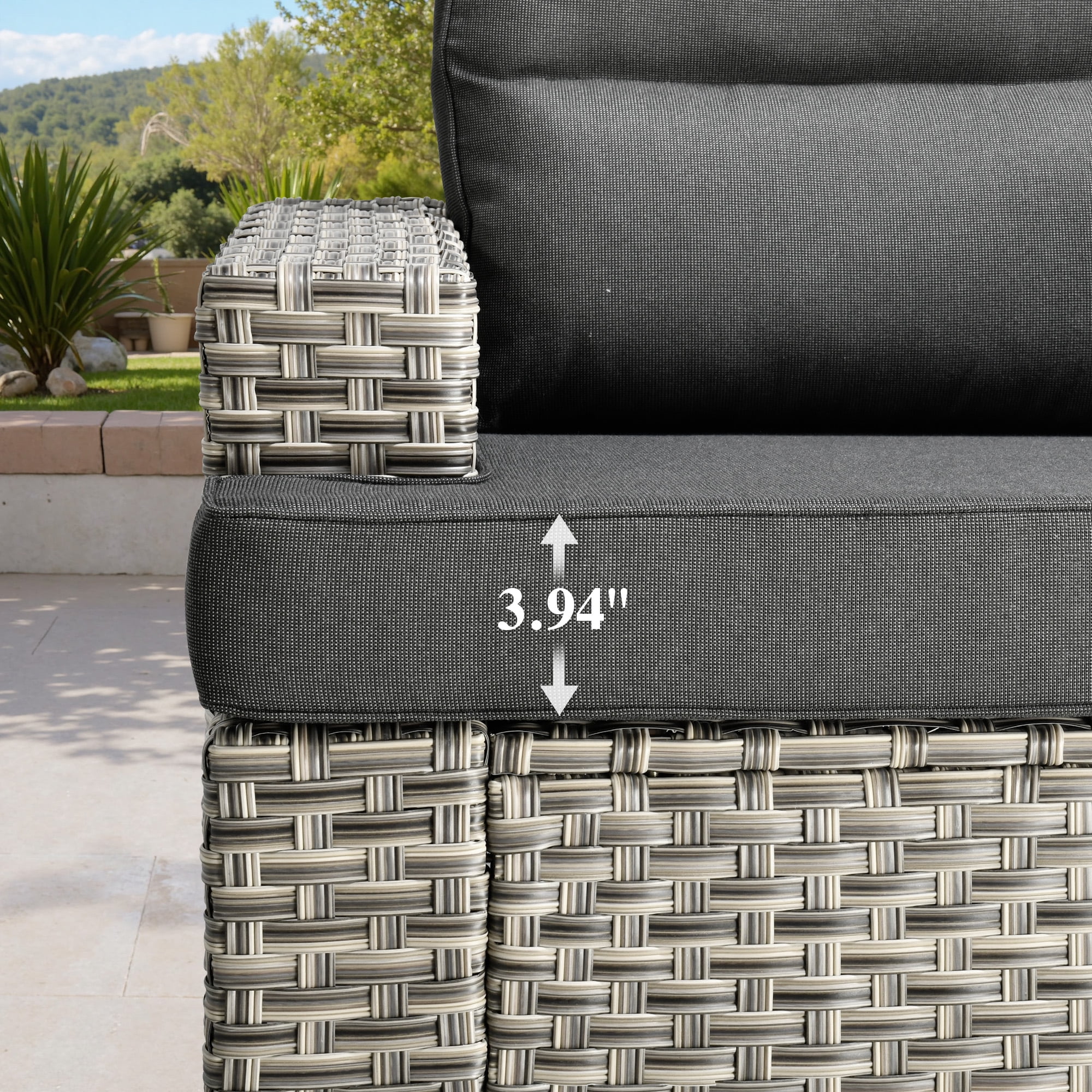 Ovios 10 Pieces Outdoor Patio Furniture Modern High-Back All-Weather Wicker Sectional Conversation Set with Propane Fire Pit Table & Swivel Chair, Dark Gray