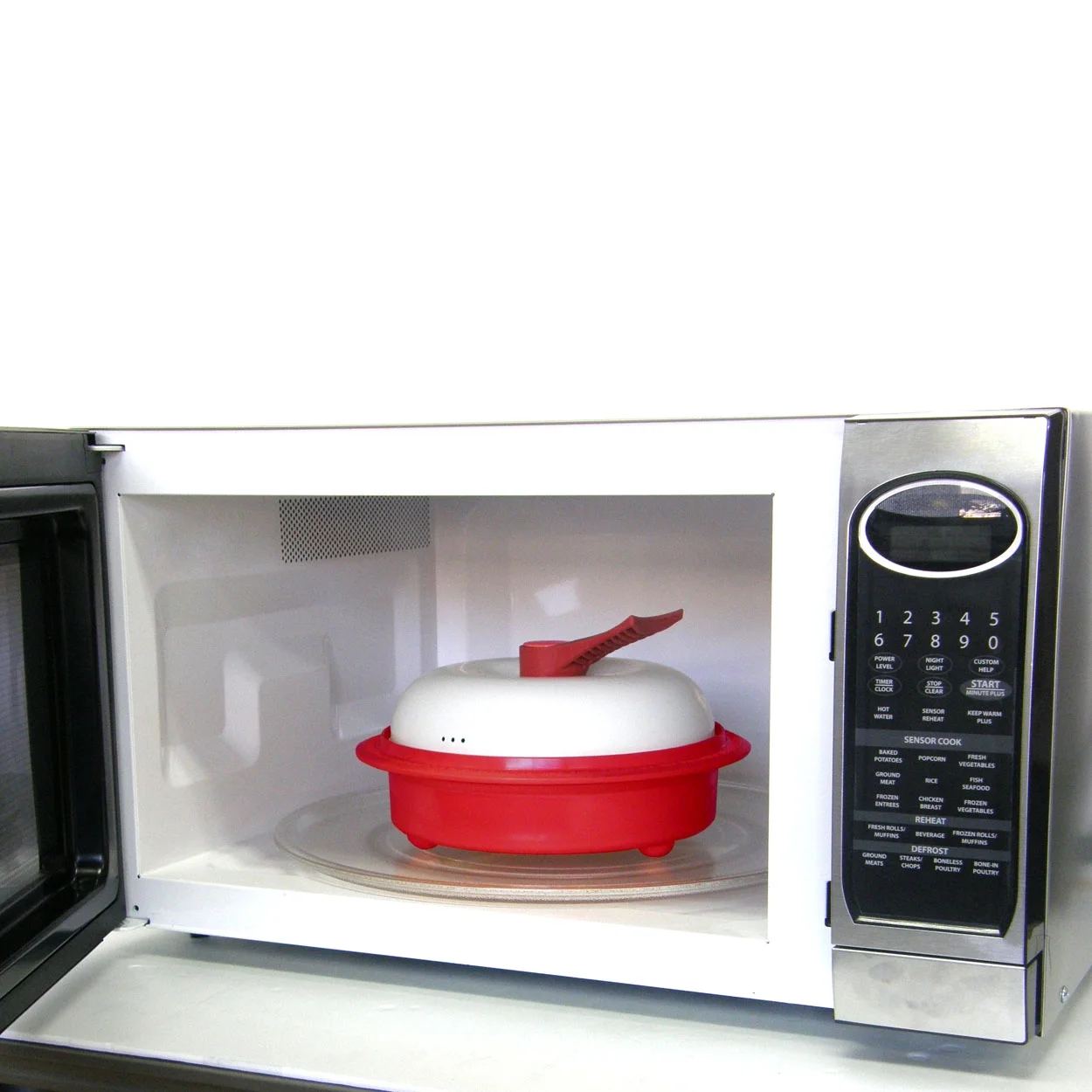 microHearth 1.5-Quart Nonstick 4-piece Everyday Pan Set for Microwave Cooking, Red
