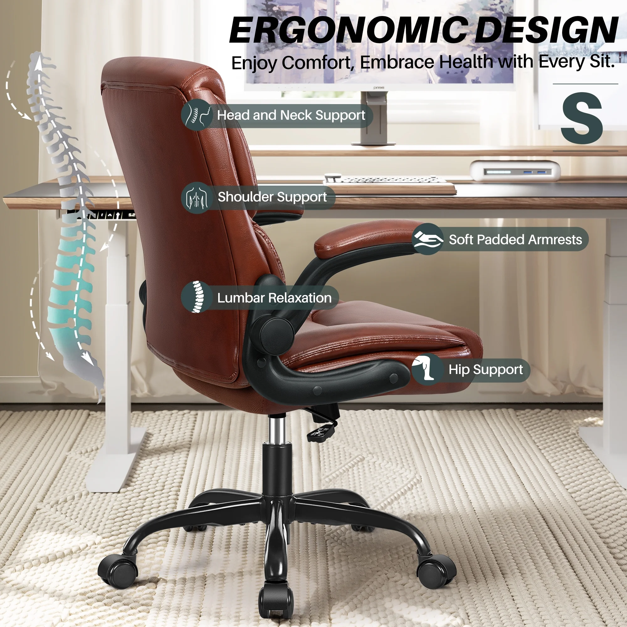 COOLHUT Leather Office Chair, Big and Tall Office Chair 400LBS Wide Seat Ergonomic Computer Desk Chair High Back Executive Leather Chair Adjustable Task Chair Lumbar Back with 8-Year Warranty, Black