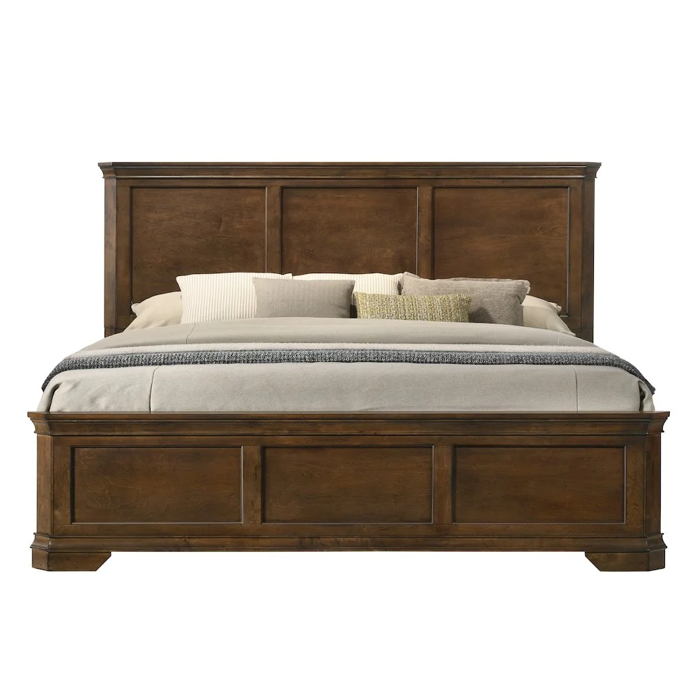 Maderne 3-Piece Bedroom Set with King Size Panel Bed and Two Nightstands, Antique Walnut Finish