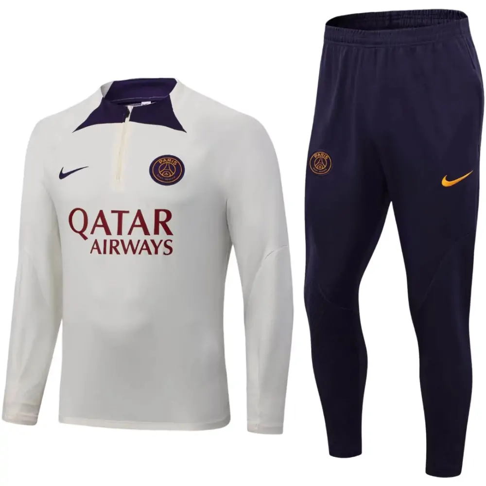 2023/2024 Psg Paris Saint-Germain Half-Pull Training Suit Off White Set