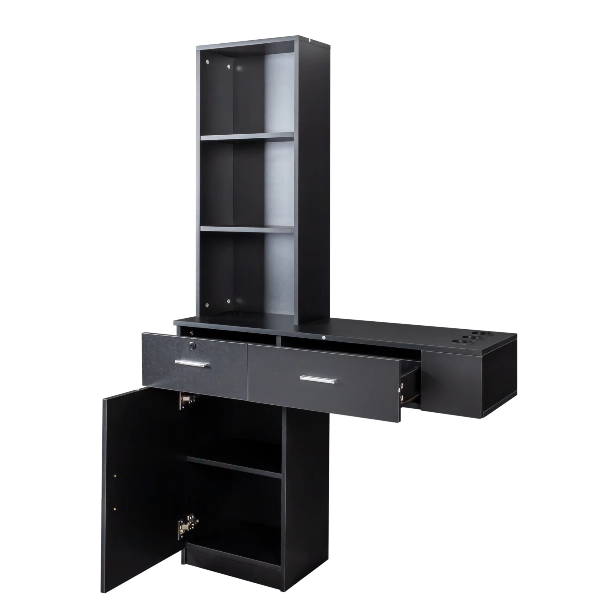 Modern Vanity Desk with Lights Makeup Vanity Dressing with Mirror Large Storage Space Black