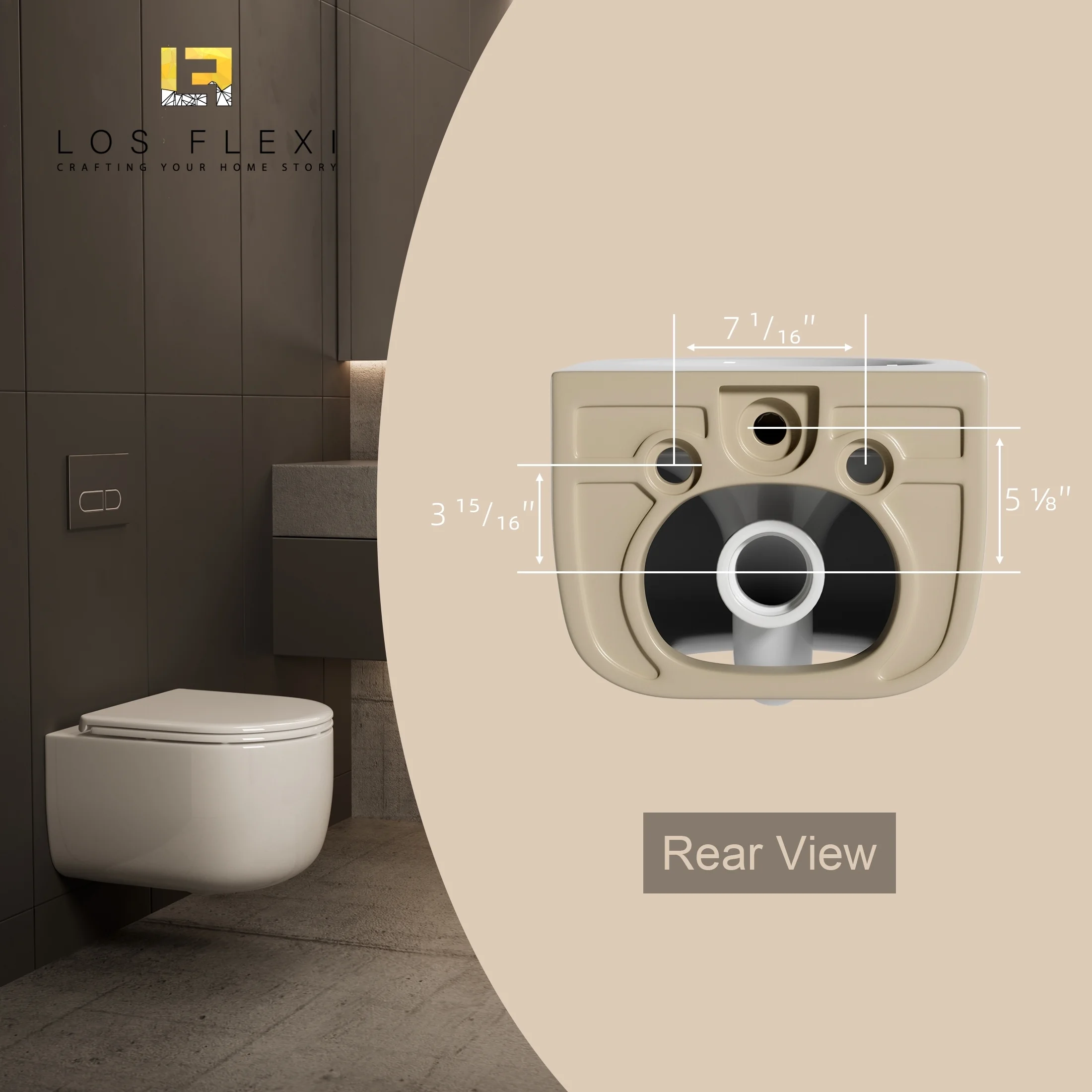 Los Flexi Compact Wall-Mount Toilet Set - Round Bowl, In-Wall Tank, Tornado Flush, Actuator Plate Included