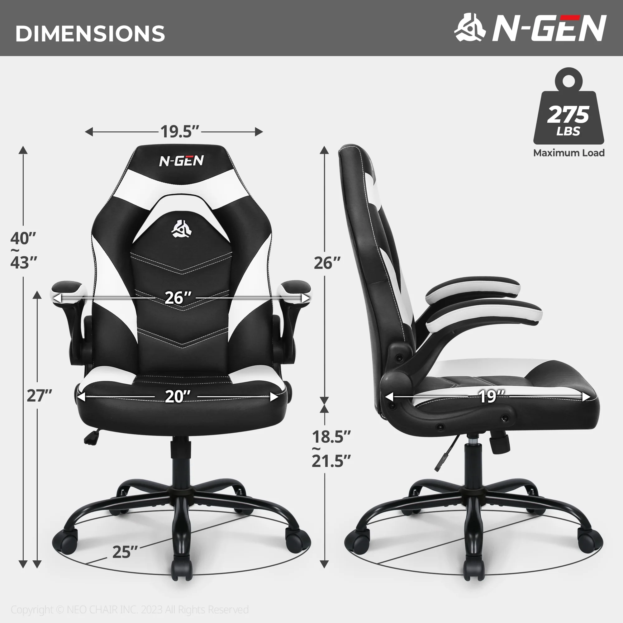 N-GEN Red Gaming Chair, Flip-up Armrest Computer Chair Ergonomic Office Chair PU Leather Desk Chair Executive Adjustable Swivel Task Chair