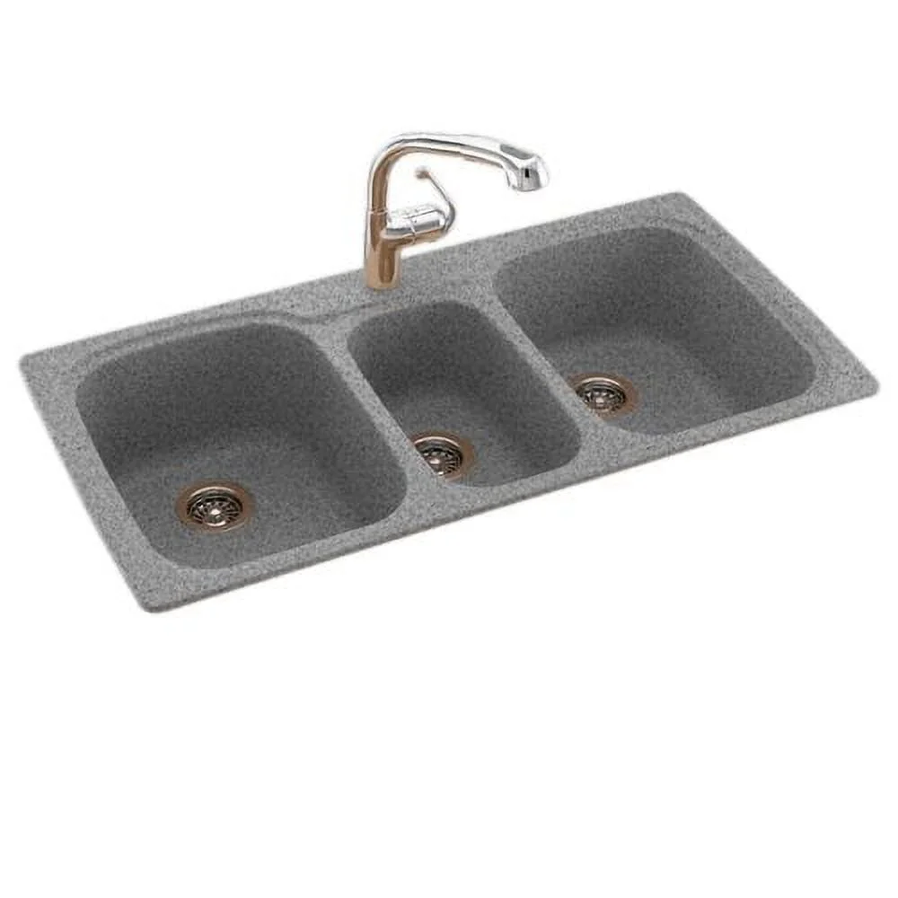 Swanstone KS04422TB.010 Solid Surface 1-Hole Drop in Triple-Bowl Kitchen Sink, 44-in L X 22-in H X 9-in H, White