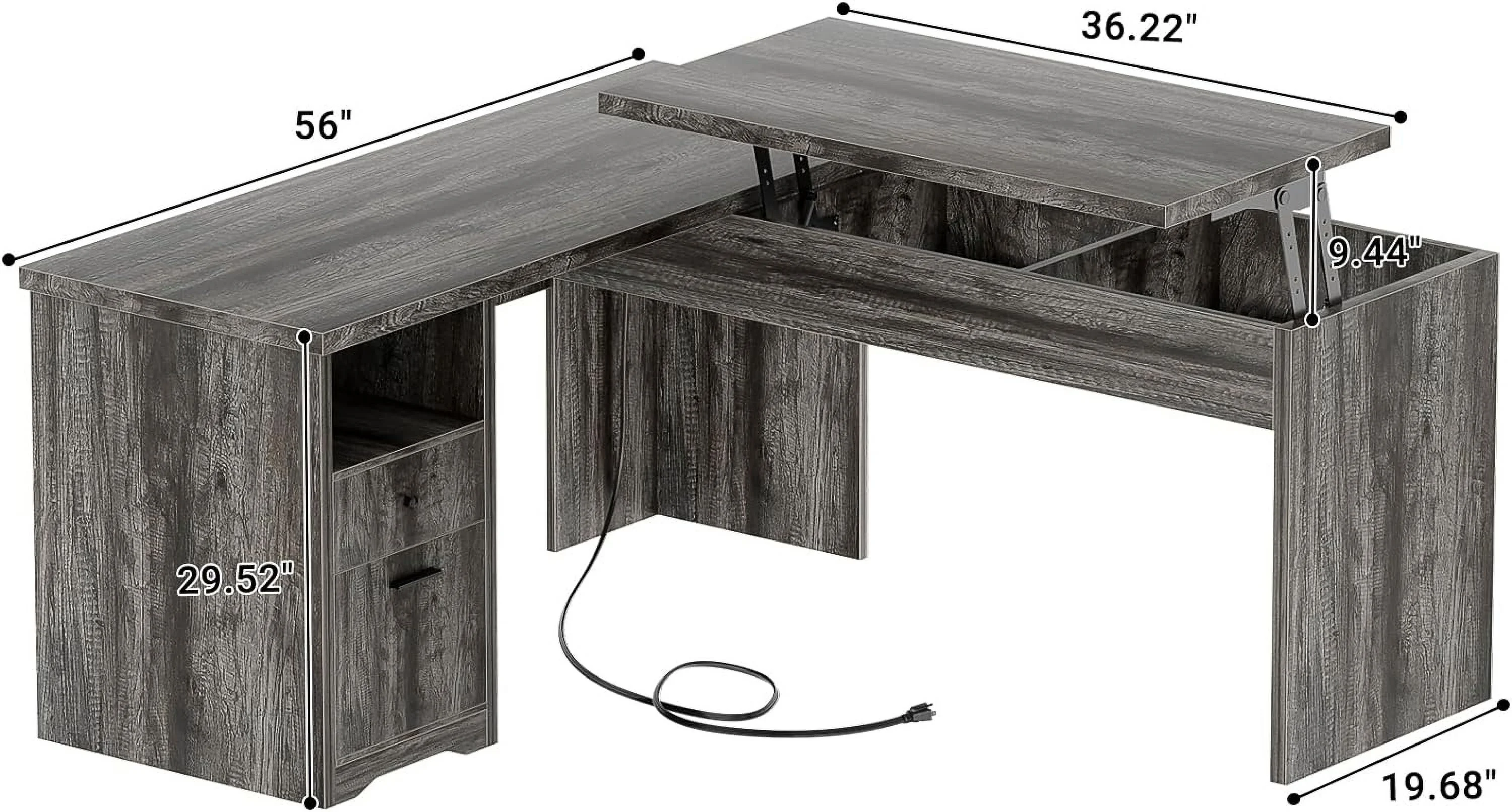 Homieasy L Shaped Desk with Power Outlets and USB Charging Ports, Lift Top Corner Computer Desk with Drawer, Large Office Desk with Storage Shelves, L Shaped Standing Desk for Home Office, Black Oak