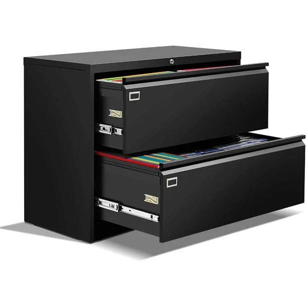 SUNCROWN 2 Drawer Lateral Metal File Storage  Cabinet with Lock for Legal/Letter A4 Size, Black