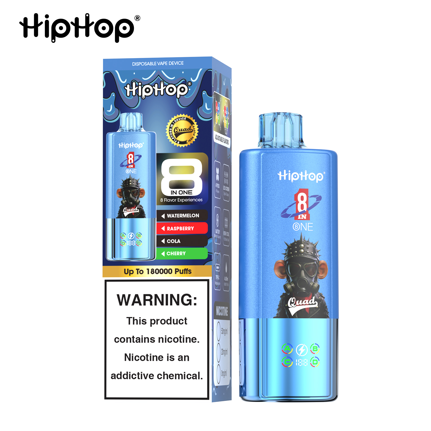 [Nowość] E-papieros Jednorazowy HipHop 180K (8 w 1) | Ekran LED | Dostawa 48h