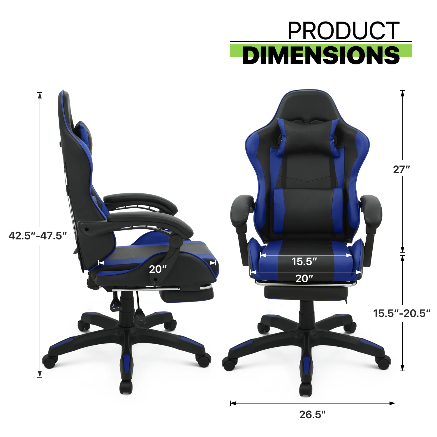 Magshion Adjustable Gaming Chair, Ergonomic PC Computer Seat with Headrest and Lumbar Support for Adults Teens Desk Chair, Black