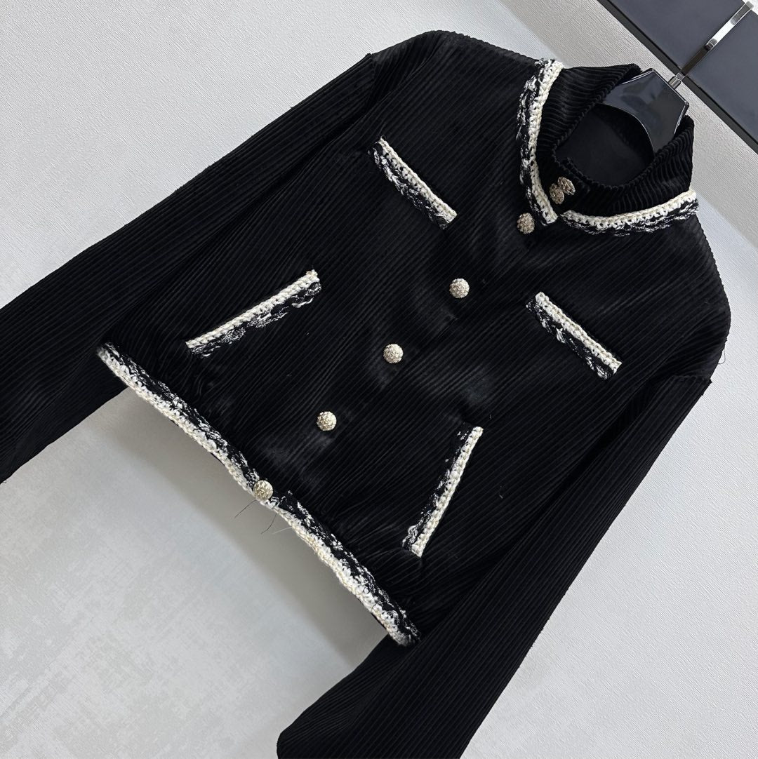 Stand collar corduroy dress jacket with binding