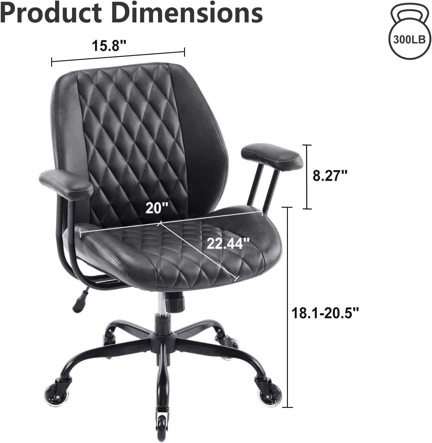 QW Home Office Desk Chair Office Rubber Casters Ergonomic Computer Chair with Lumbar Support Adjustable Height Rolling Swivel Executive Task Armrests Chair??? Brown Leather