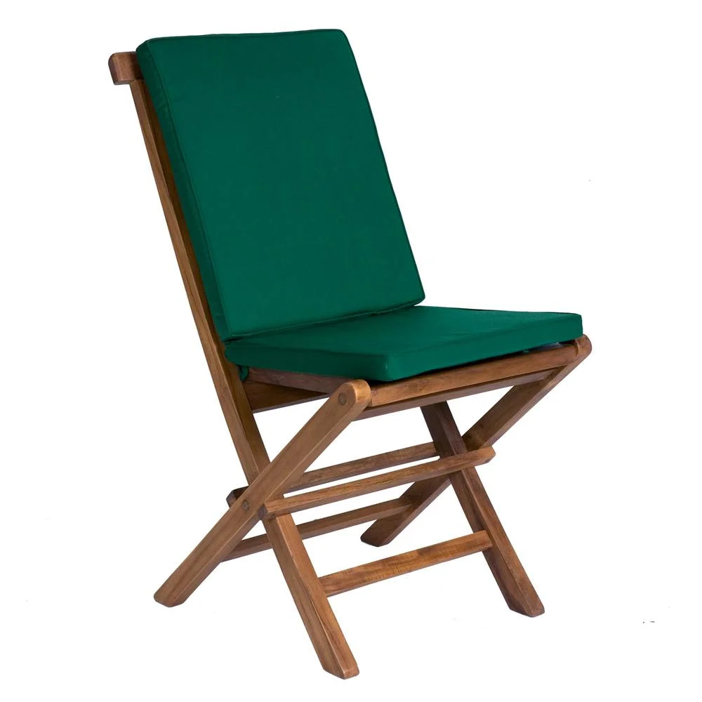 All Things Cedar TF22-2-G 2-Piece Teak Folding Chair Outdoor  Set | Green Cushions - 23L x 18W x 36H