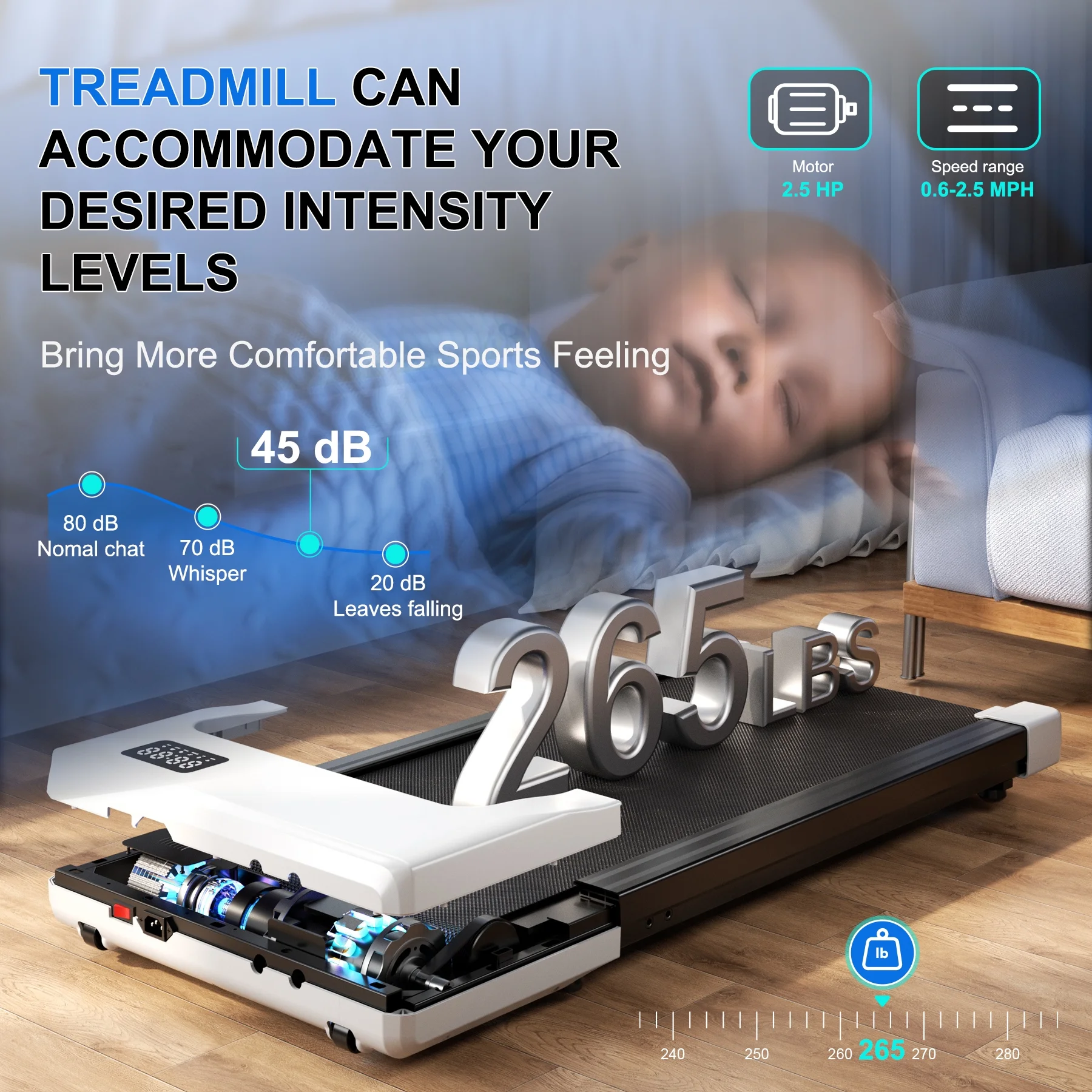 Walking Pad Treadmill with Remote Control,Under Desk Treadmill for Home&Office, 250 lbs Weight Capacity