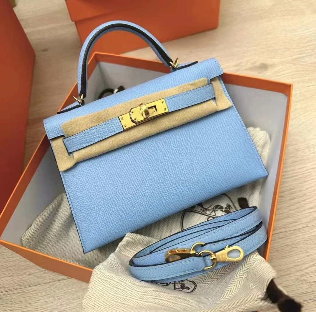Kelly mini 2 Candy Blue Epsom Leather Custom