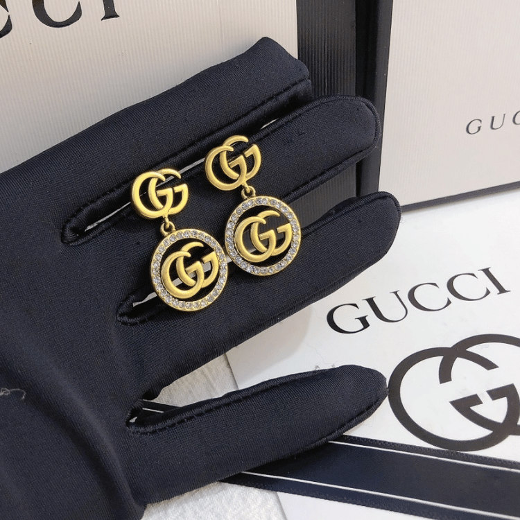 Gucci Interlocking G Drop Earrings With Rhinestones Gold-Tone