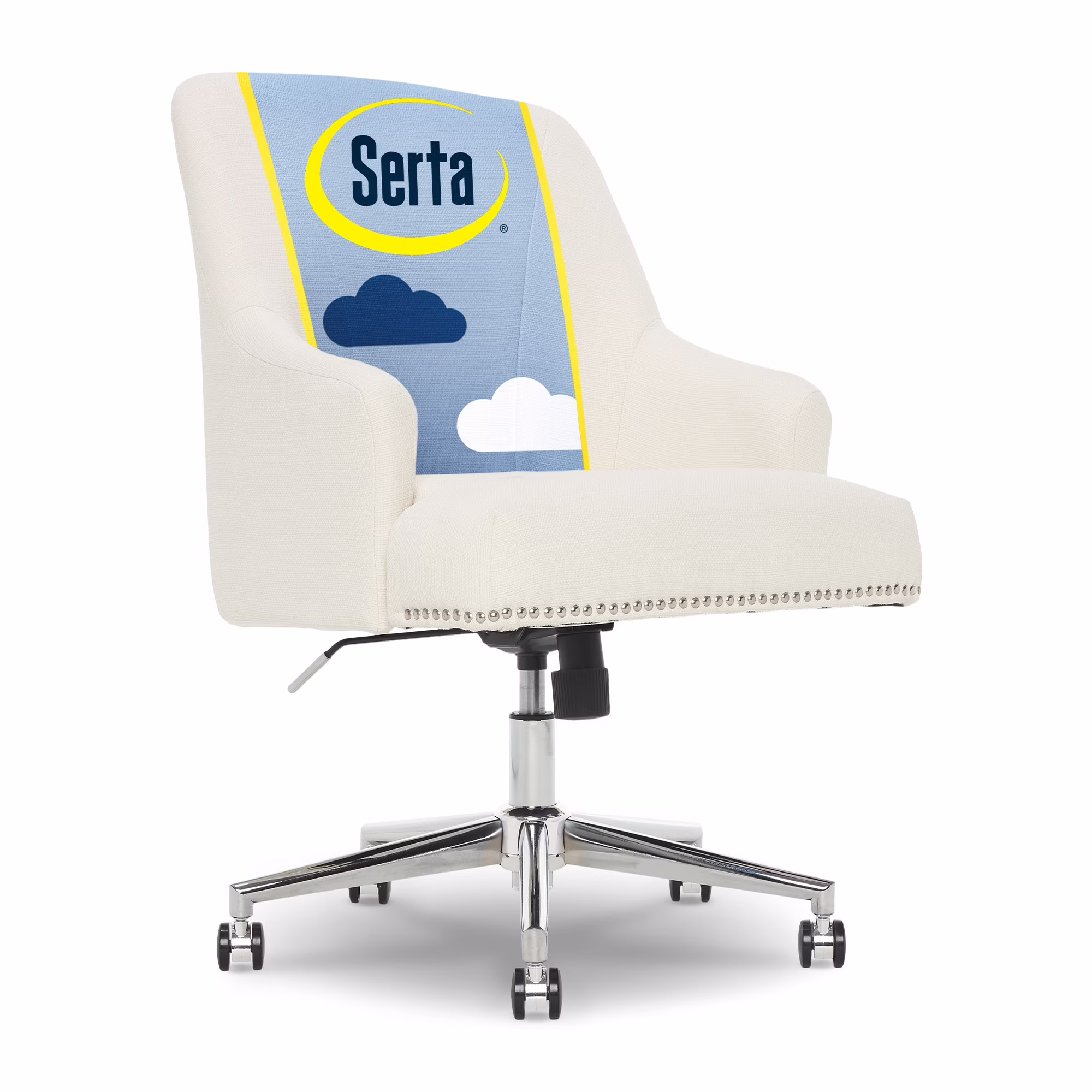 Serta Leighton Home Office Desk Chair Chrome Nailheads Twill Fabric Lilac Purple