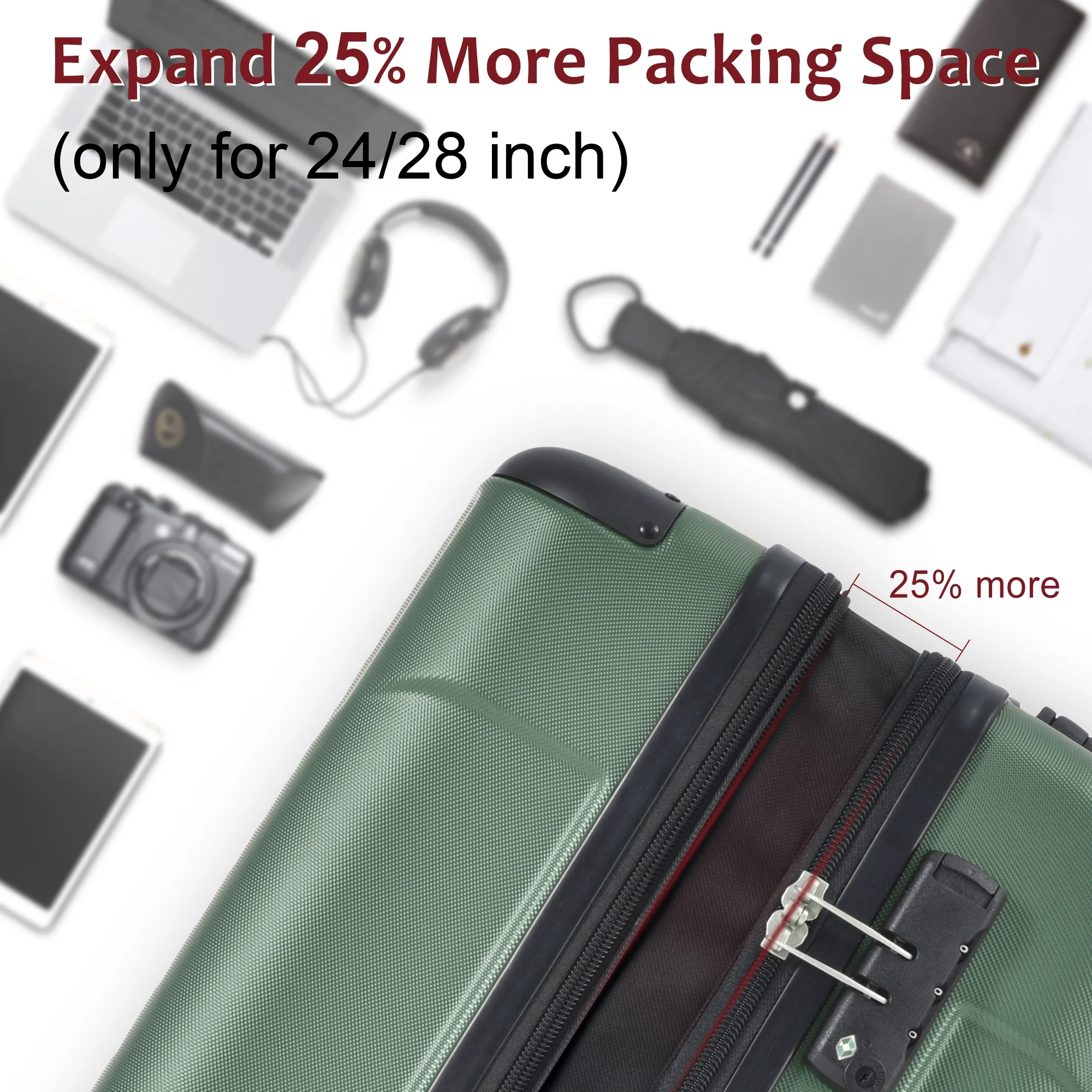 EUROCO 3 Piece Luggage Set, Expandable Hardshell Suitcase with TSA Lock and Double Spinner Wheels,ABS Lightweight Durable Travel luggage Set(20