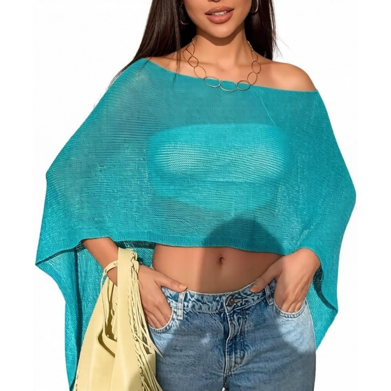 Women Sheer Poncho Top Lightweight Knit Crochet Shrug
